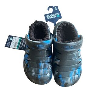 NWT Rugged Shark Toddler Black Blue Lined Clog Size 8